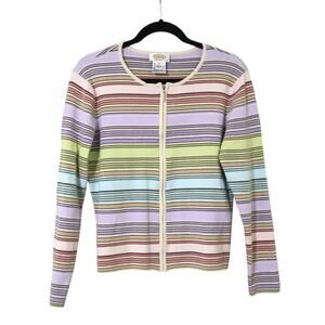 Vintage Talbots Pastel Striped Full Zip Knit Top M Cottagecore Coquette 90s